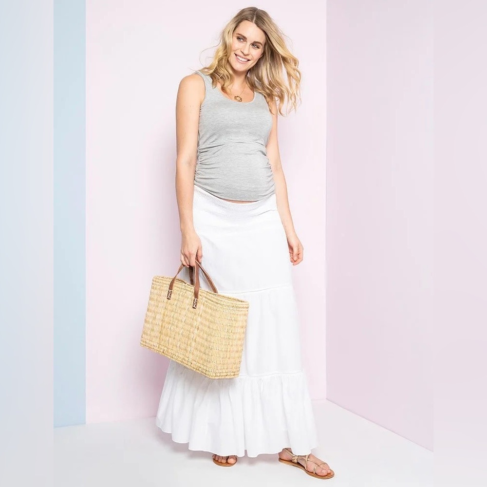 NWT SERAPHINE Colette tiered cotton maternity maxi skirt